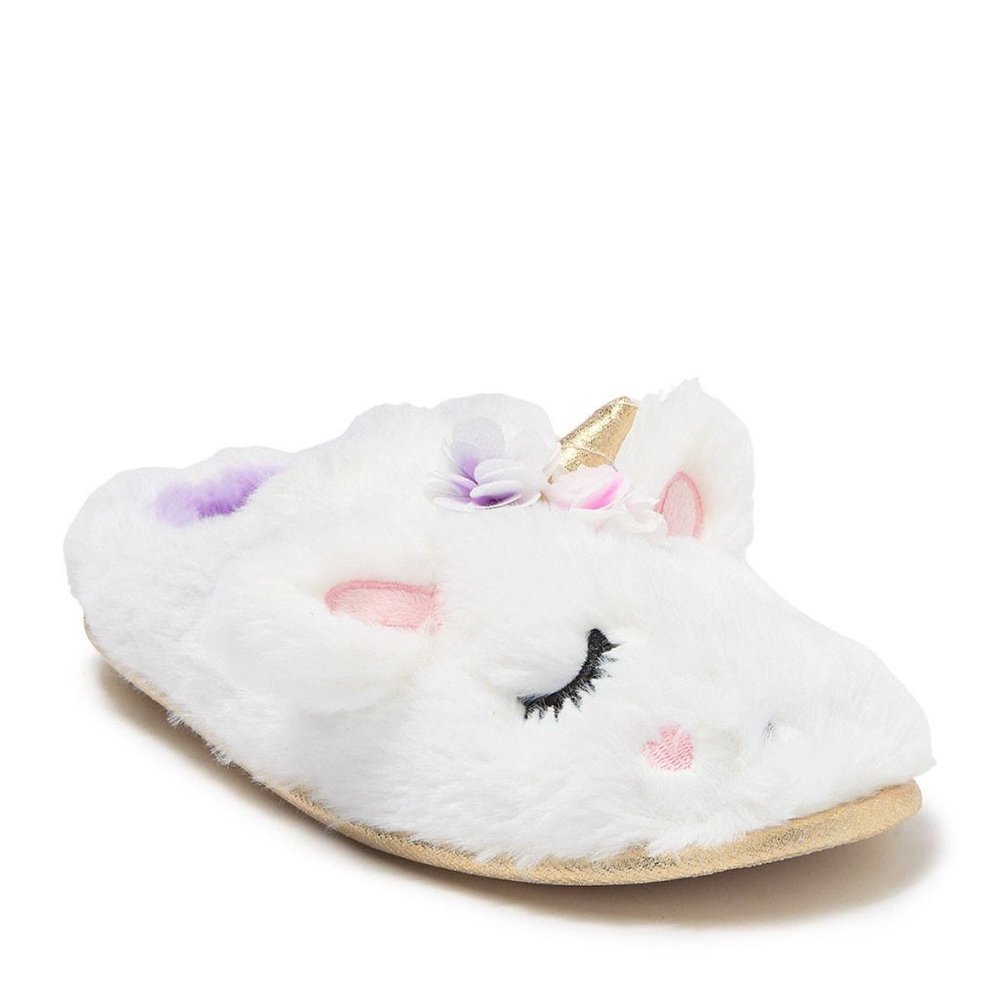 NEW Chinese Laundry Women Plush Unicorn Lilac Embroidered 3D Horn Fluffy Slipper